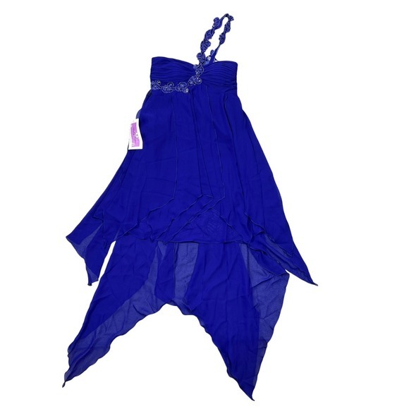 Y2K Babydoll Fairy Prom Dress 3/4 Blue Purple Beaded One Shoulder Asymmetric Hem - Picture 2 of 16